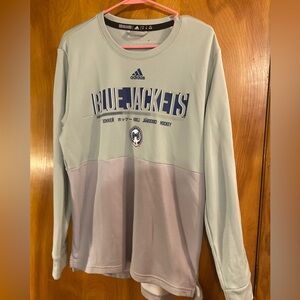 Adidas Blue Jackets Long Sleeve Shirt with Blue Jackets Designs